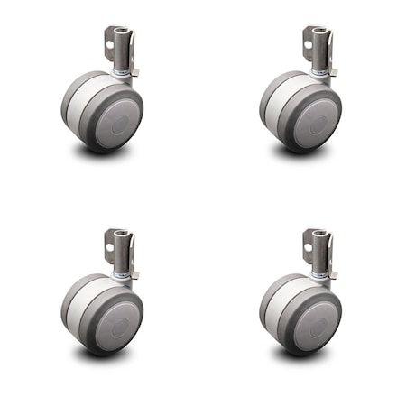 Service Caster 3" Gray Soft Twin Wheel Caster with Inside Mount Set Service Caster SCC-GR02S75-TPR-GRY-716-4-CB90-4